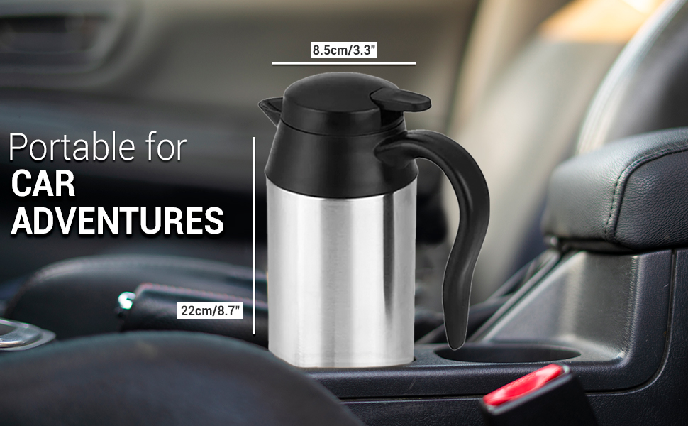 12 Volt 600ml Stainless Steel Portable Travel Kettle for Car with