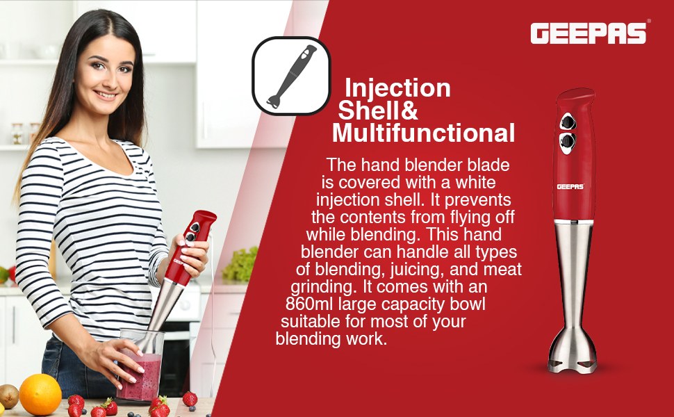 Geepas 400W 3In1 Immersion Hand Blender Stainless Steel Blades