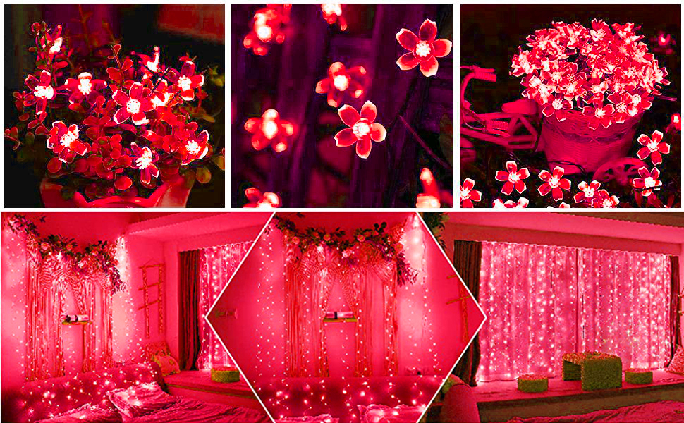 FULLBELL String Lights Red Room Decor Cherry Blossom Lights