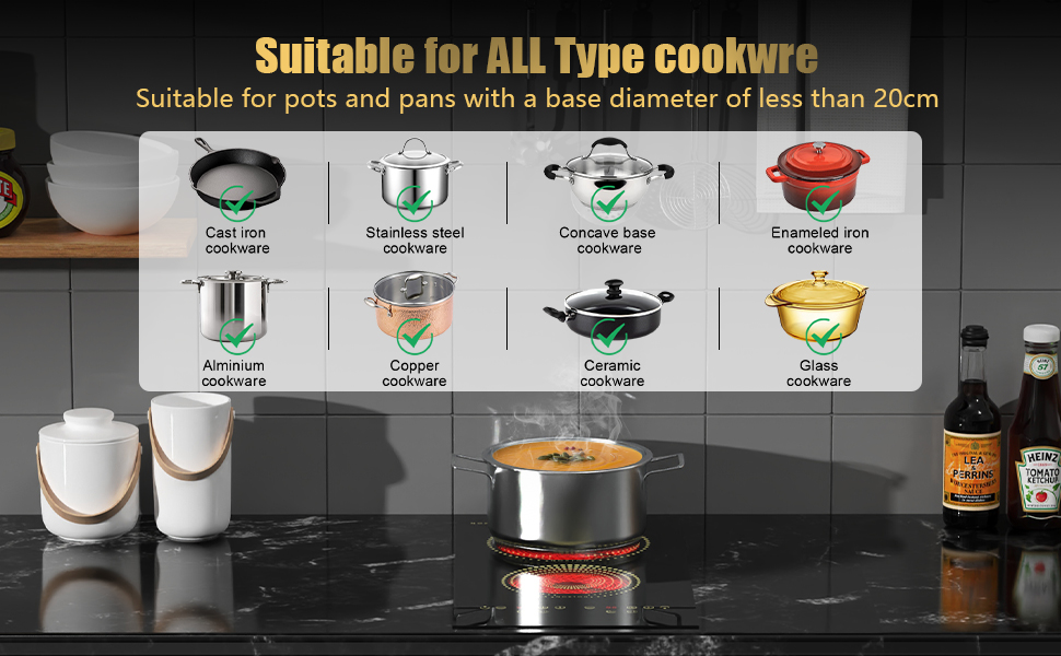 Noxton 2 Zone Ceramic Hob, Plug in Electic Hob 30cm with 2 Hour Timer