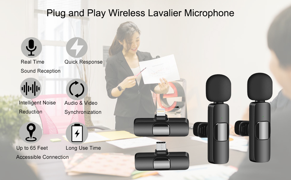 2 Pack Wireless Lavalier Microphone for Phone, Lapel Mics