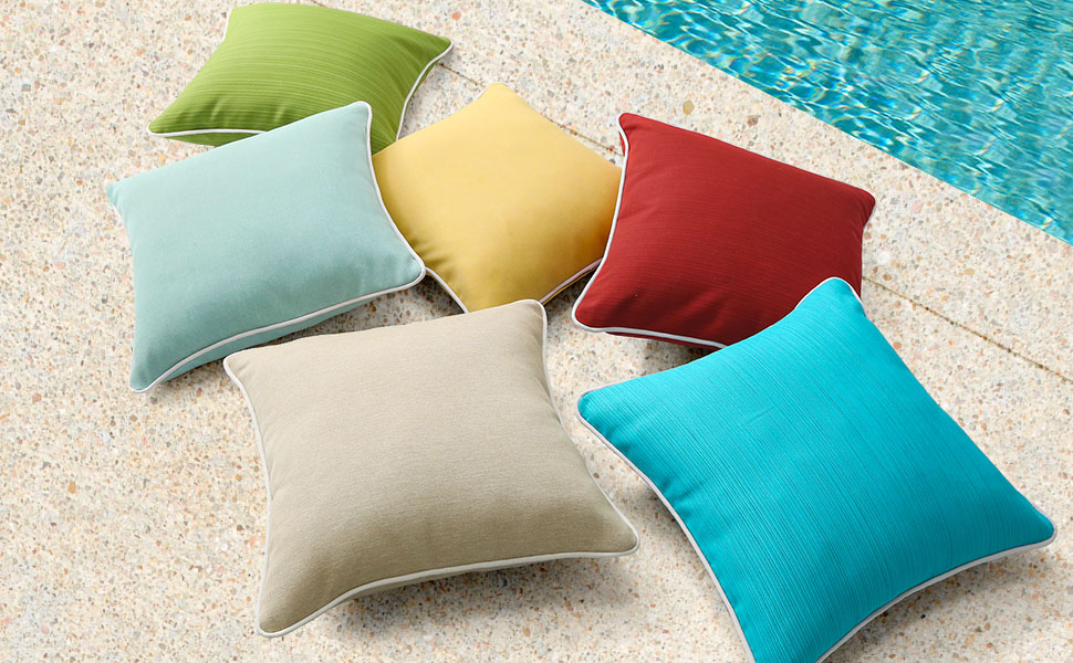 Outdoor decorative throw pillows, vibrant - colored, pool - side decor