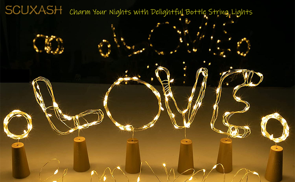 SCUXASH Bottle Lights, 2m 20 LED Battery Operated Warm White Fairy