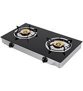 Gas Stove Stainless Steel 2 Burners Gas Stove, Portable Tempered Glass Double Auto Ignition Campi...