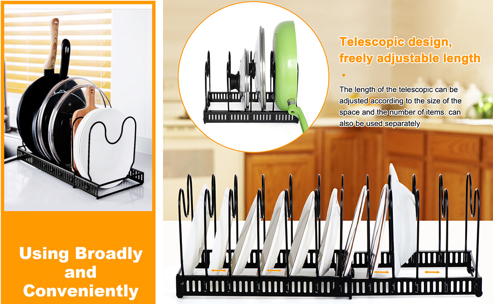 TsunNee Expandable Pans Organiser Rack, Pans and Lids Organizer with 12