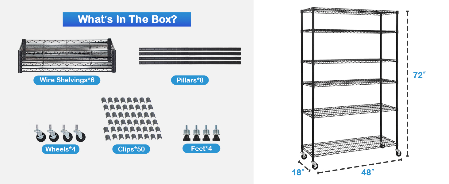 BIQWBIC 6 Tier Storage Shelves Garage Shelving Unit, Heavy Duty Shelving Adjustable