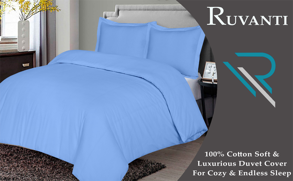 RUVANTI Sky Blue Duvet Cover Queen Size Soft Egyptian