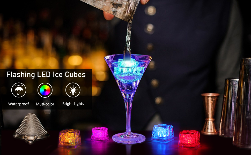 Light Up Ice Cubes, 12/24 Pack Multi Color Led Ice Cubes for Drinks Whiskey with