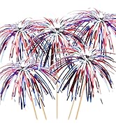 100 4th of July Cocktail Picks, 6 IN Patriotic Fireworks Toothpicks for Appetizers, Red White Blu...