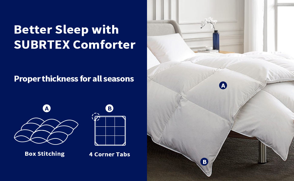 subrtex Goose Feather Down Comforter Full Size Duvet Insert Bedding Quilted Down