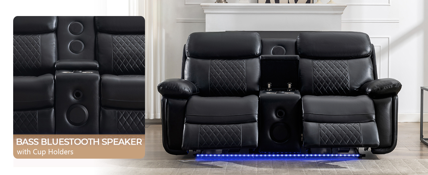 Power loveseat Recliner Couch with Bluetooth Speakers, Faux Leather Reclining Dual