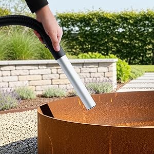 Sequence of outdoor garden images showing installation of a metal edging or border system being hammered into soil along landscaping.