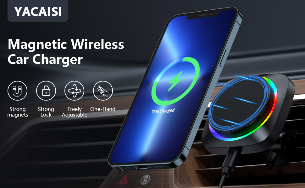 YACAISI Wireless Car Charger Mount Mag Safe Car Charger for iPhone 14/13/12