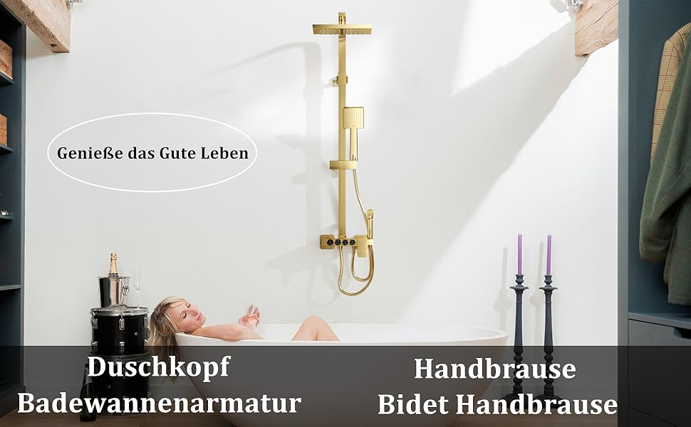 Colonna Doccia D'oro Sistema Doccia Montaggio A Parete Set Doccia Con 22 Cm * 22 Cm Soffione Doccia A Pioggia, Doccetta, Rubinetto Vasca, Doccetta Bidet 20 ESOP Colonna Doccia