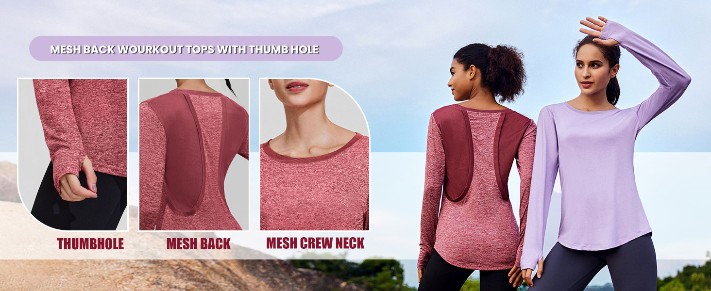 PINSPARK Long Sleeve Workout Shirts for Women Mesh Yoga Tops Hiking Gym Shirts Breathable Dry