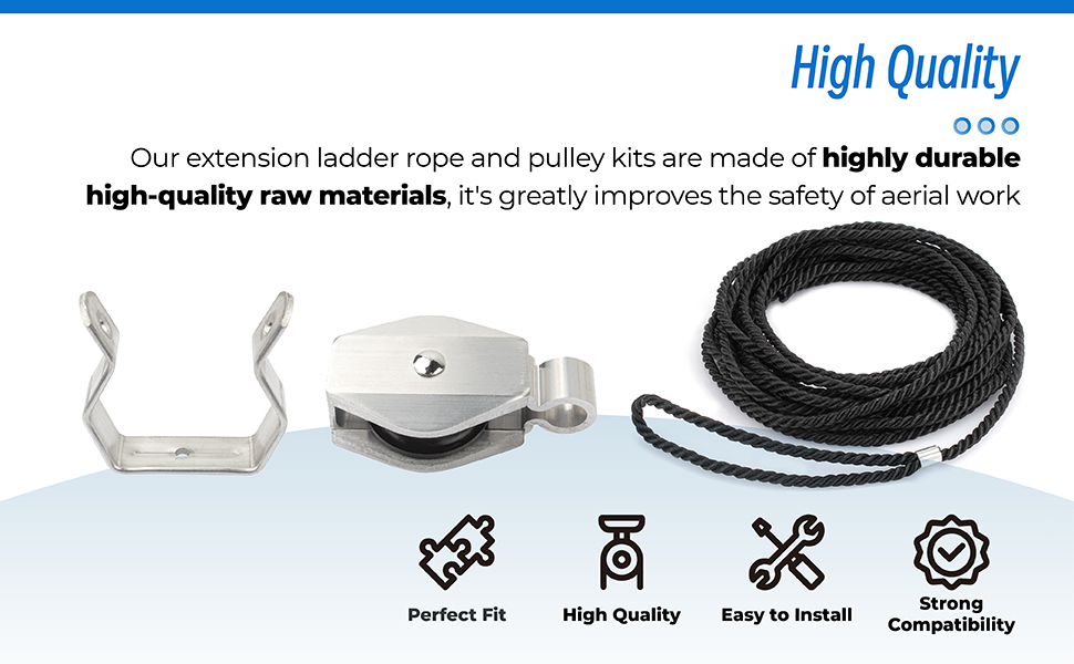 Extension Ladder Rope & Pulley Kit Compatible with Werner Aluminum