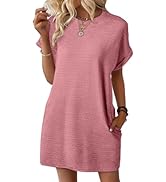 EVALESS Womens Summer Dresses Fashion 2025 Short Sleeve Spring Mini Dress Crewneck Solid Casual B...