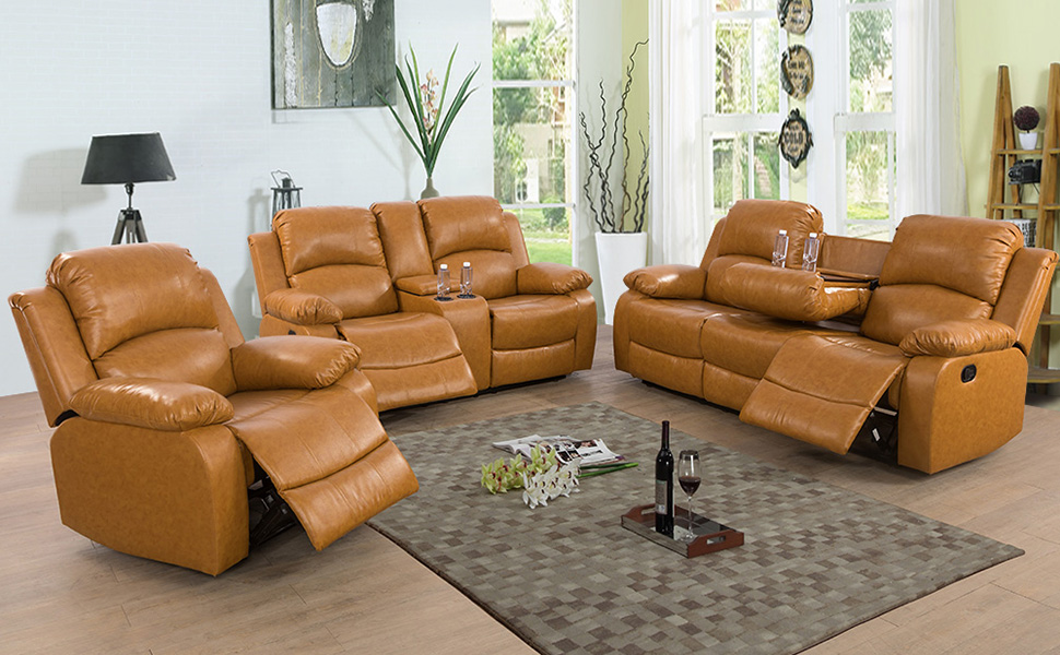 Ocstta Manual Leather Sofa Set for Living Room Furniture