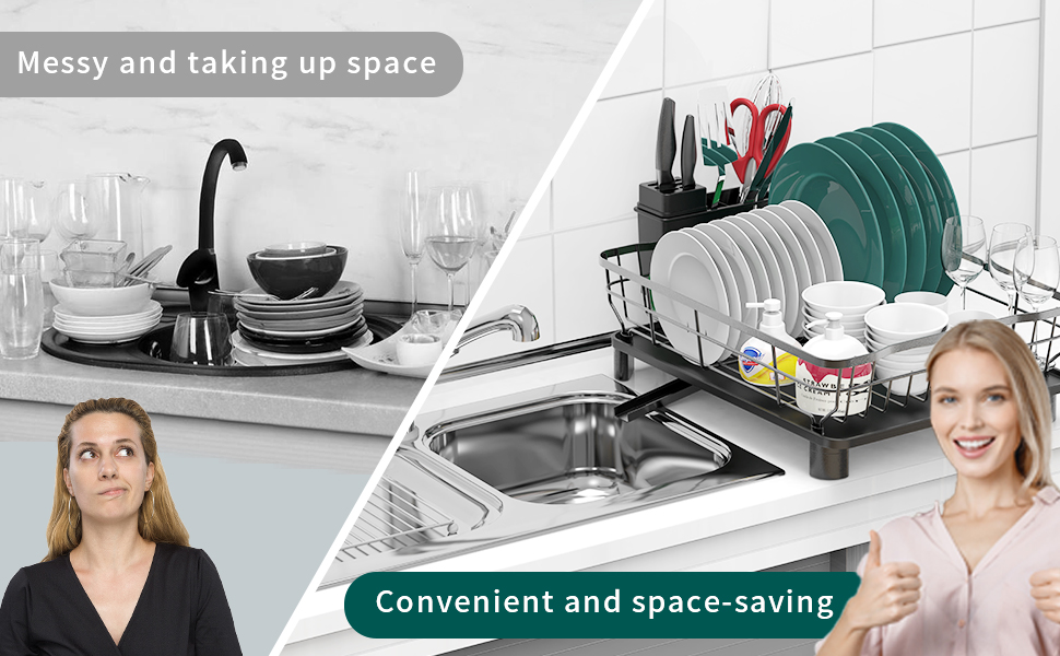 MJOKIA Dish Drying Rack, SpaceSaving Dish Rack, 360