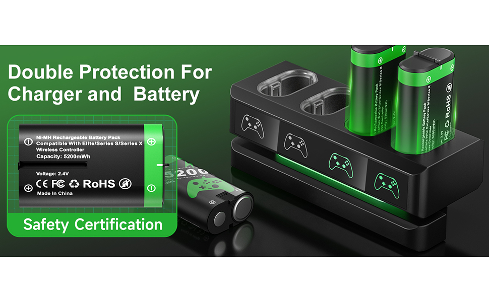 حزمة بطاريات لوحدة تحكم اكس بوكس قابلة لاعادة الشحن لجهاز Xbox One وXbox Series X|S 4 5200mWh لاذرع التحكم ملحقات البطارية مع شاحن 25 1