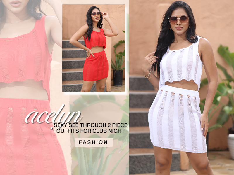 2 Piece Skirt Sets for Women Sexy-Summer Crochet See Through