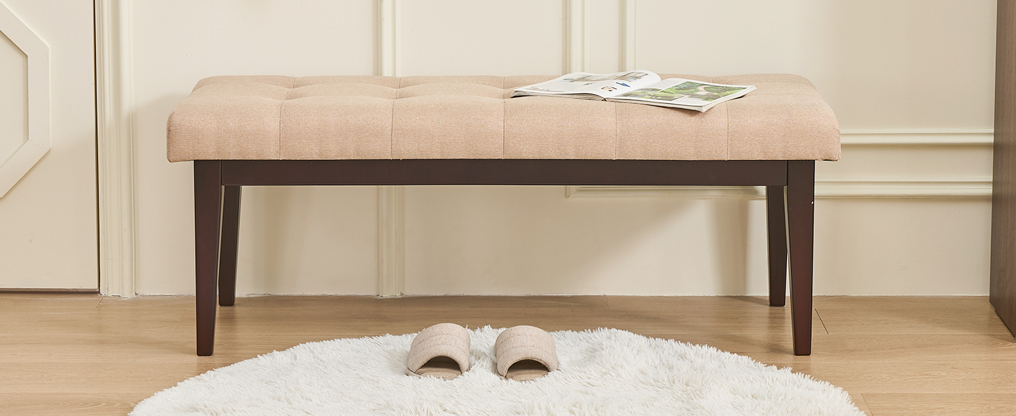47.2" Button-Tufted Entryway Bench, Upholstered Faux Leather Ottoman Bedroom Bench End