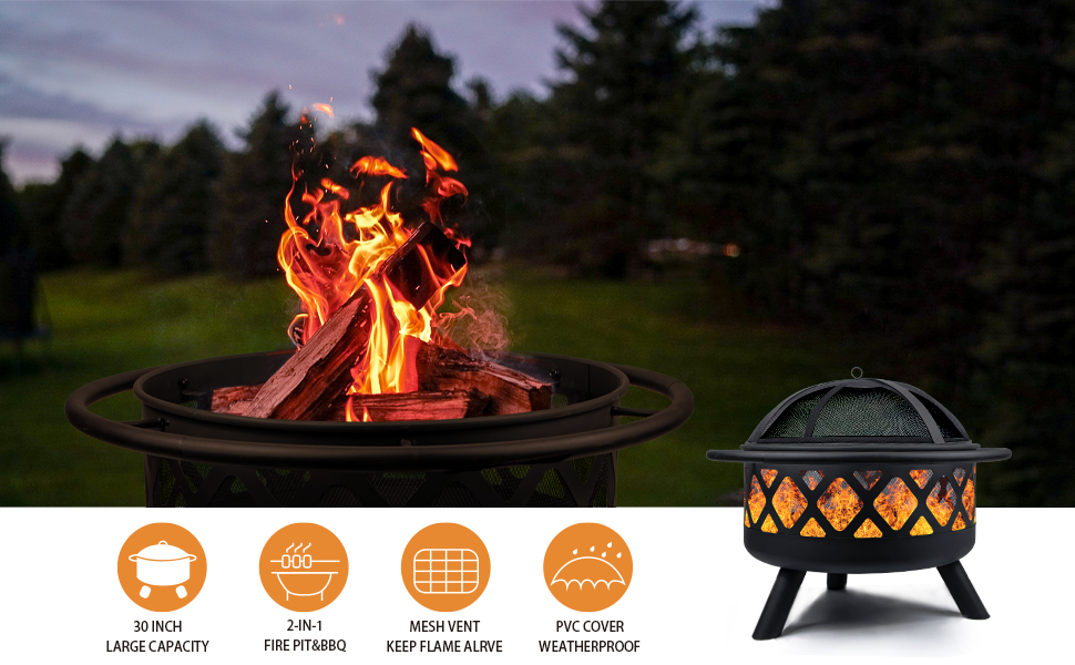 Amazon.com : Fire Pits 30'' Outdoor Wood Burning Firepit