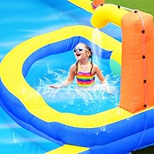 SL2514, Wellfuntime, inflatable bounce house with slides, spacious deep water pool