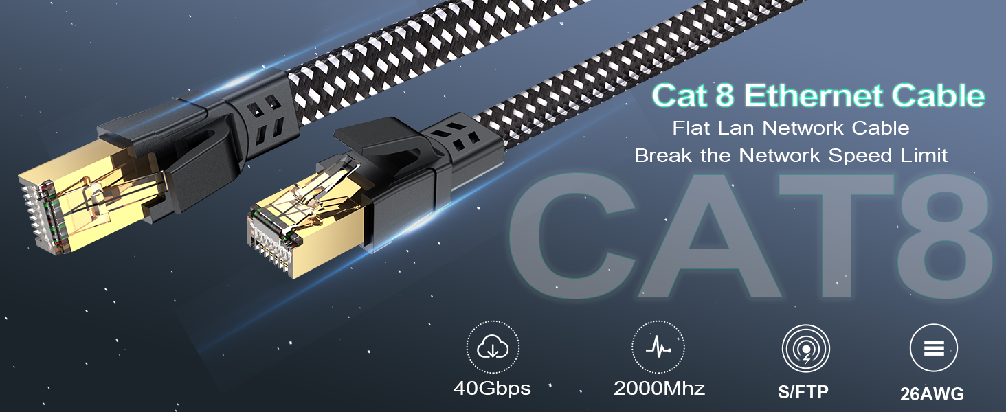 Cat 8 Cable 20m, SWECENT Nylon Braided 40Gbps High Speed