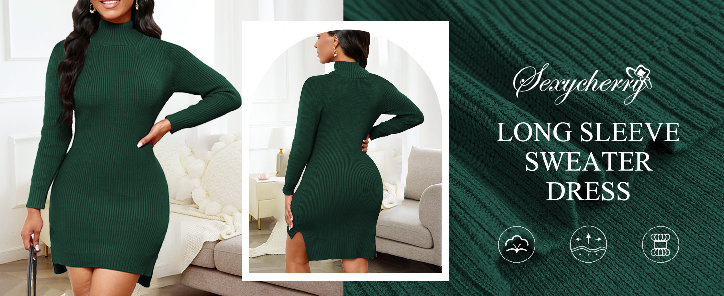 Women  Pullover Sweater Dress Casual Long Sleeve Plain Stretchy Cocktail Mini Knit Winter Dresses