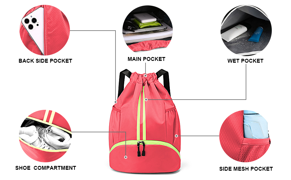 Qoosea Drawstring Backpack Sports Gym Sackpack with Mesh