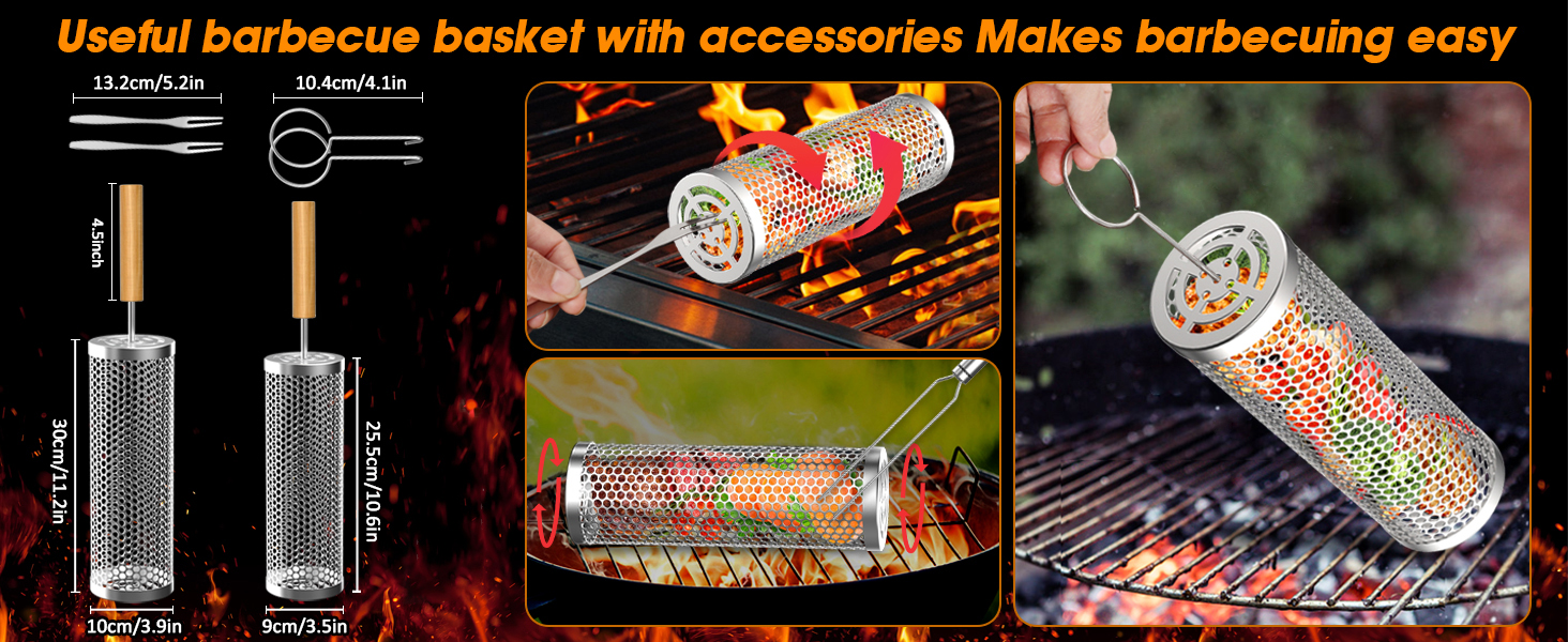 bbq accessories,grill basket,bbq rolling grill basket,rolling grill basket,bbq baskets for grilling