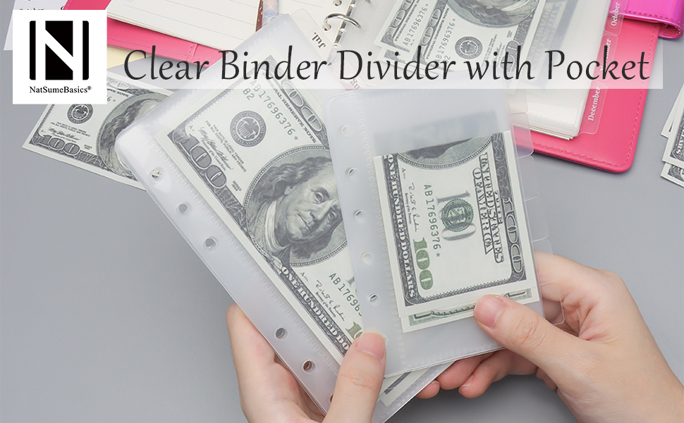 2 Set A7 Binder Dividers with Pockets and Tabs Clear Cash