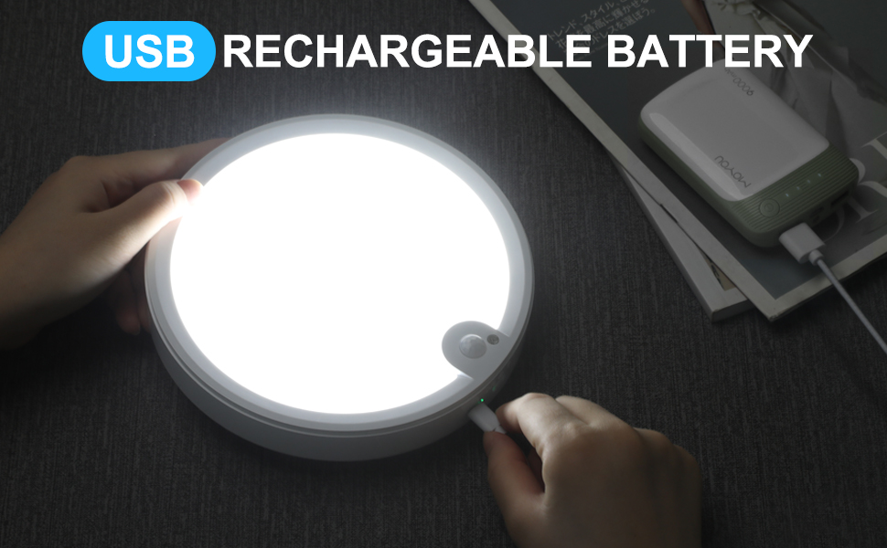 Youtob Wireless Motion Sensor LED Ceiling Light, 6500K USB Rechargeable