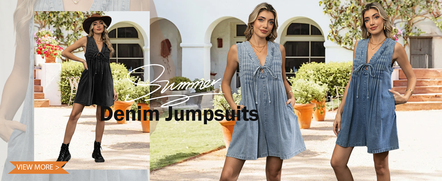 Sleeveless V Neck Shorts Denim Romper