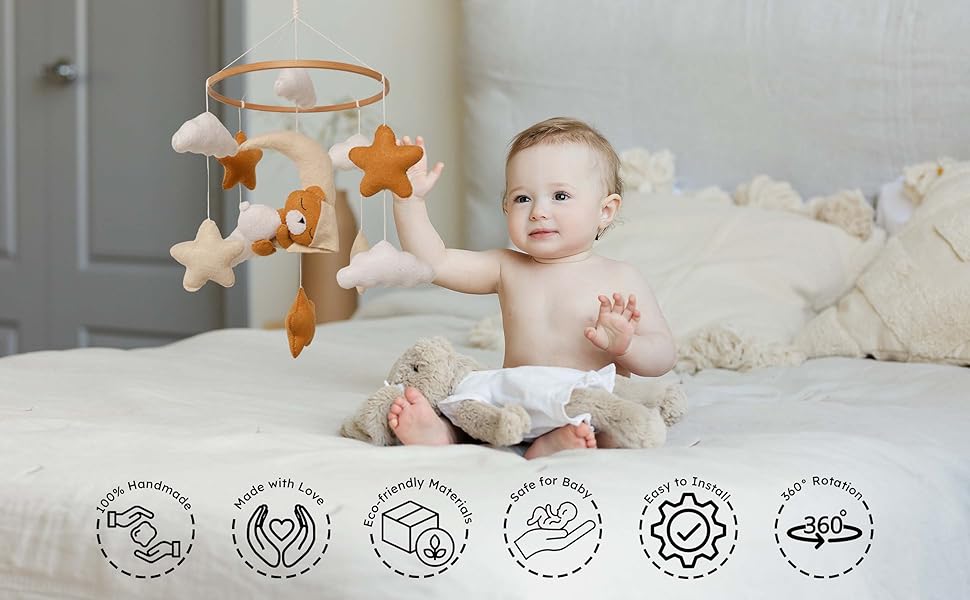 Baby Crib Mobile with Cloud and Stars, Nursery Baby Mobile for Bassinet, Crib Mobile for Boys