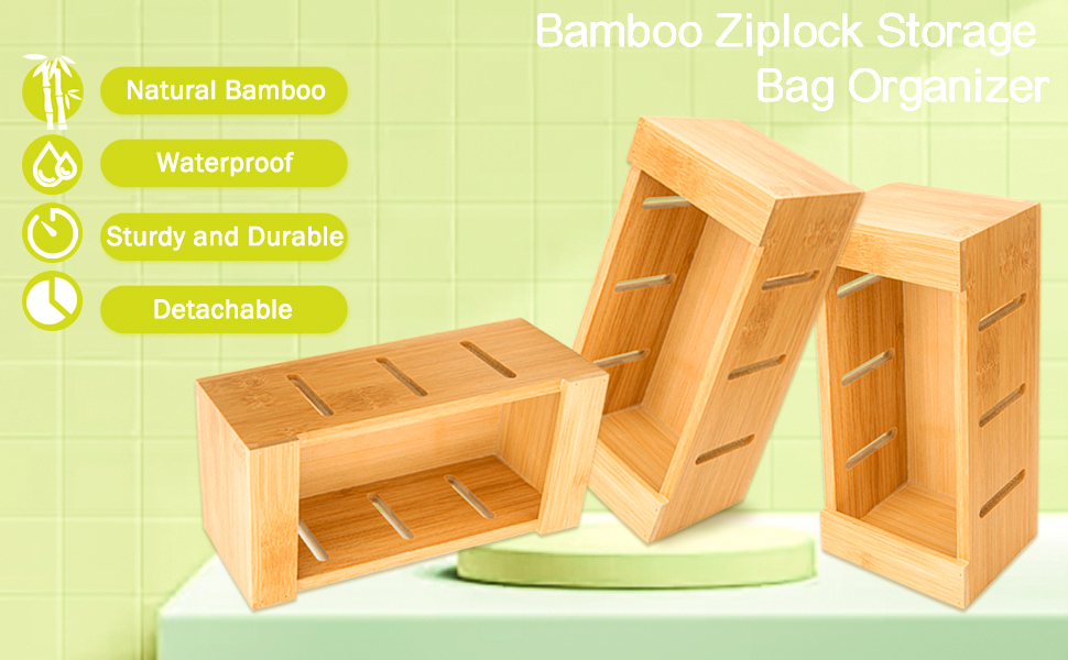 IVONNEY Bag Storage Organizer, Bamboo Food Storage Plastic