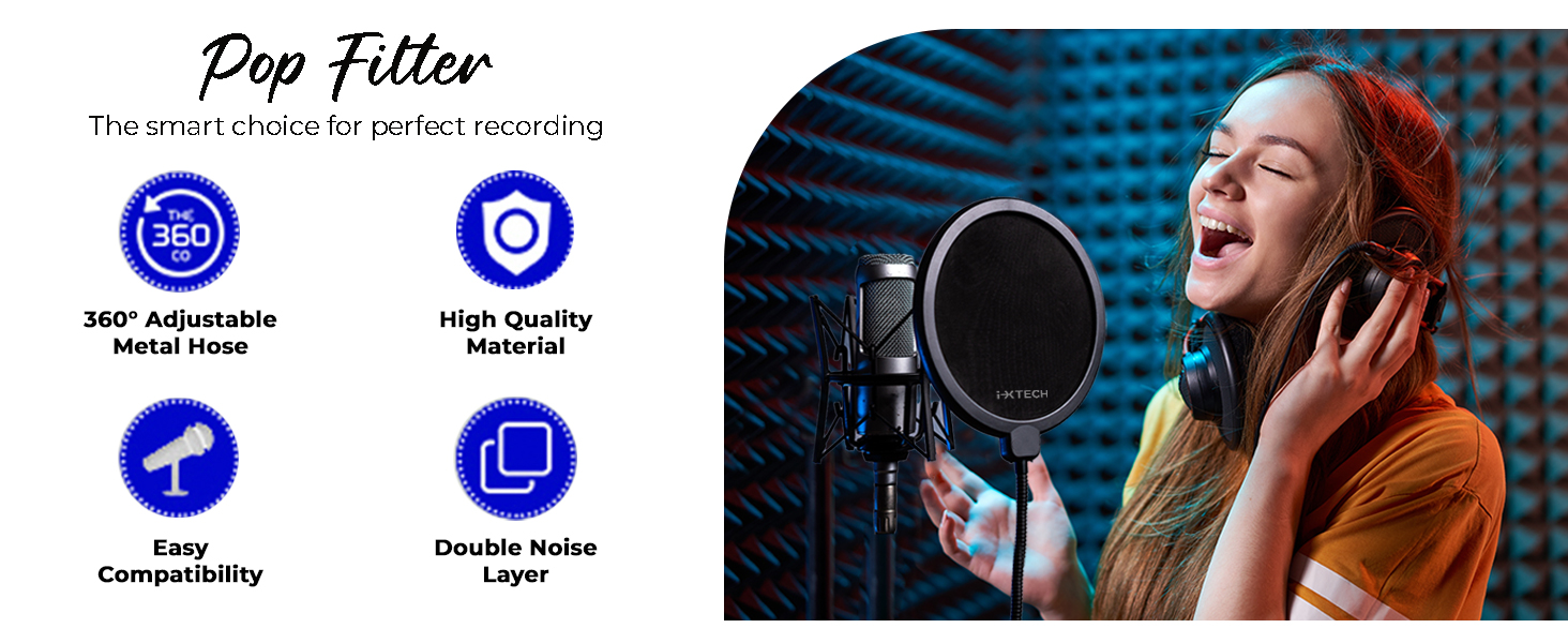 pop filter for mic blue yeti microphone hyperx quadcast shure sm7b podmic elgato wave metal filters 