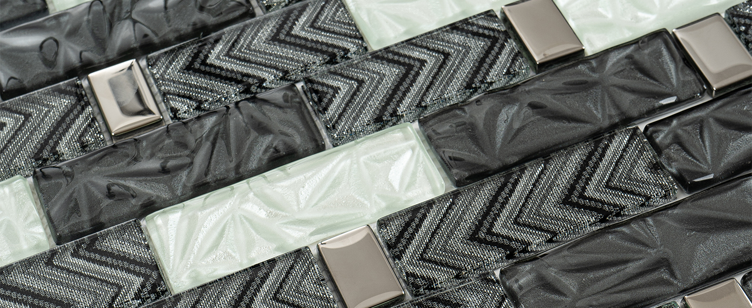VMOZZA Glass Backsplash Tile, 5Sheet Glass Mosaic Tiles Subway Tile