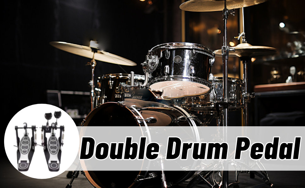 Bass Drum Pedal, Double Chain Drum Step on Hammer Zinc Aluminum Professional Adjustable Bass
