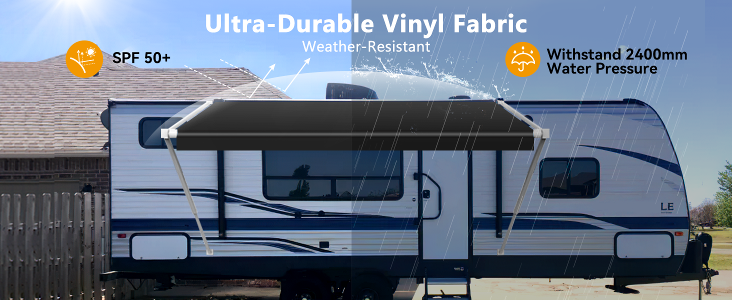 Xenjum RV Awning Fabric Replacement, Upgraded 18.5oz Vinyl Camper