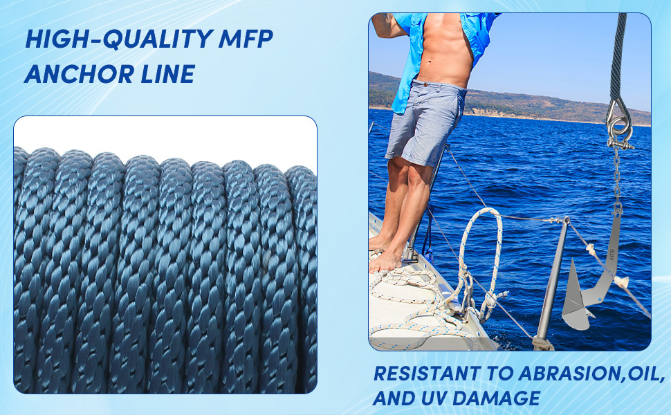 Premium Anchor Rope 100 ft x 3/8 inch, Solid Braid MFP