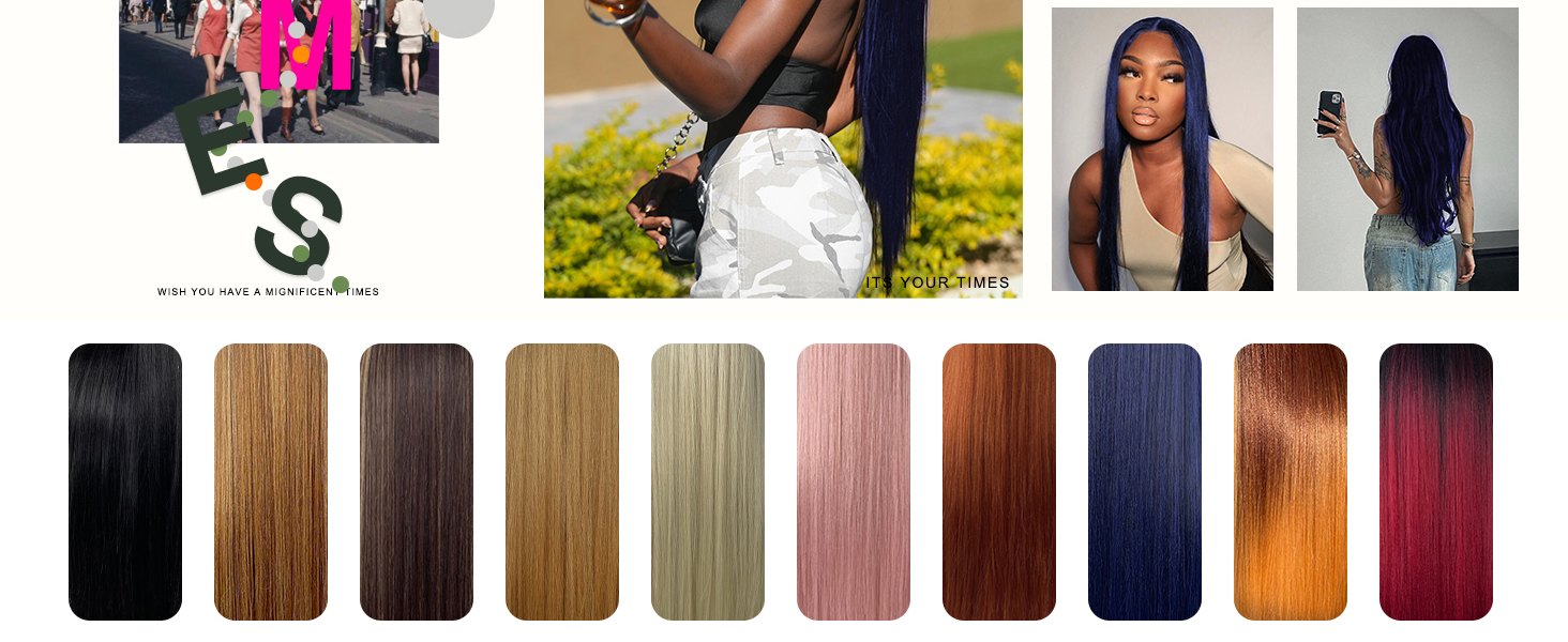 MITIMES Blue Straight HD Lace Front Wig Pre-Plucked Glueless Synthetic Dark Blue Lace Front Wig 