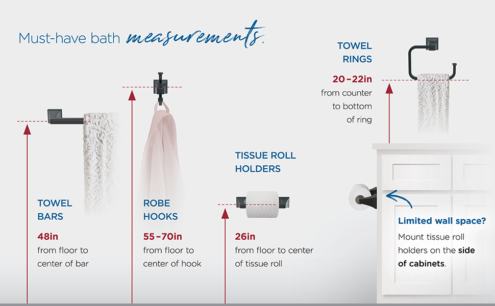 Bathroom hand towel holder bath robe wall hook towel hanger and toilet paper holder placement