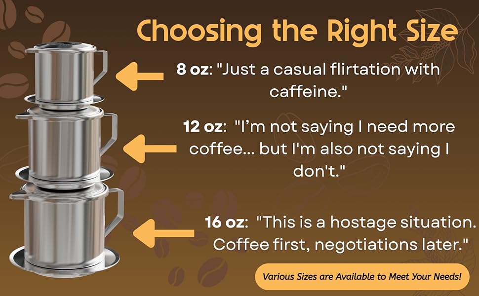 phin vietnamese coffee ca phe sua da 8 12 16 oz small medium large dripper pour over 