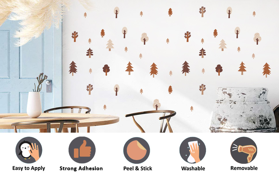 Boho Woodland Trees Wall Decals for Girls Bedroom Kids