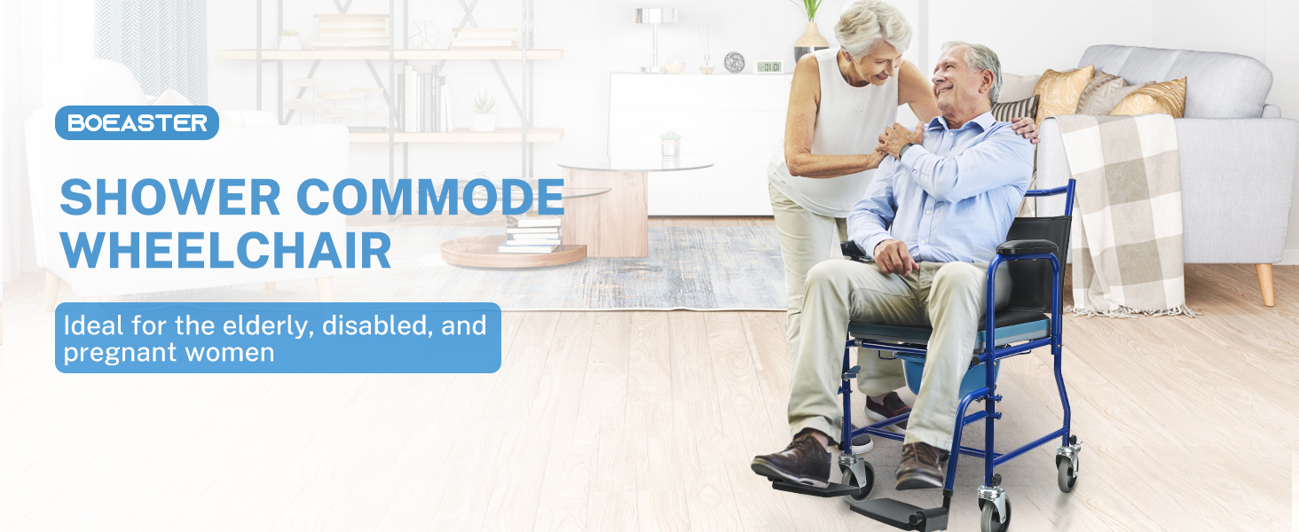Shower Wheelchair 4 in 1 Bedside Commode Chair, Transport