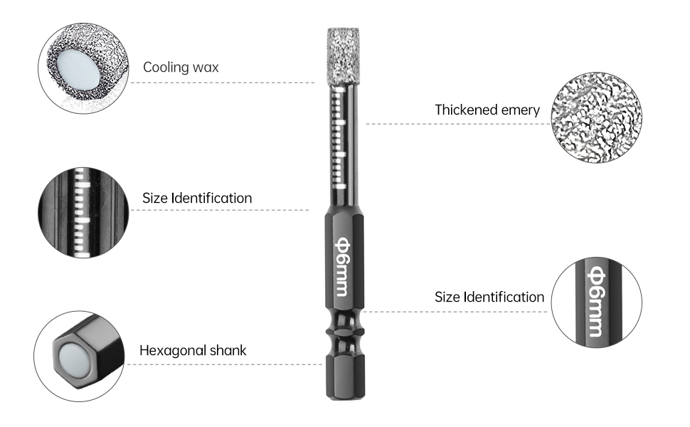 Diamond Drill Bits,NOEAIKE 10Pack 1/4"(6mm) Dry Diamond Core Drill Bit Set for Ceramic,Granite