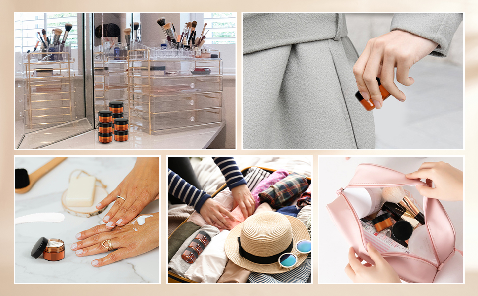 you can take these small containersin your pocket, purse, handbag, back pack and luggage.