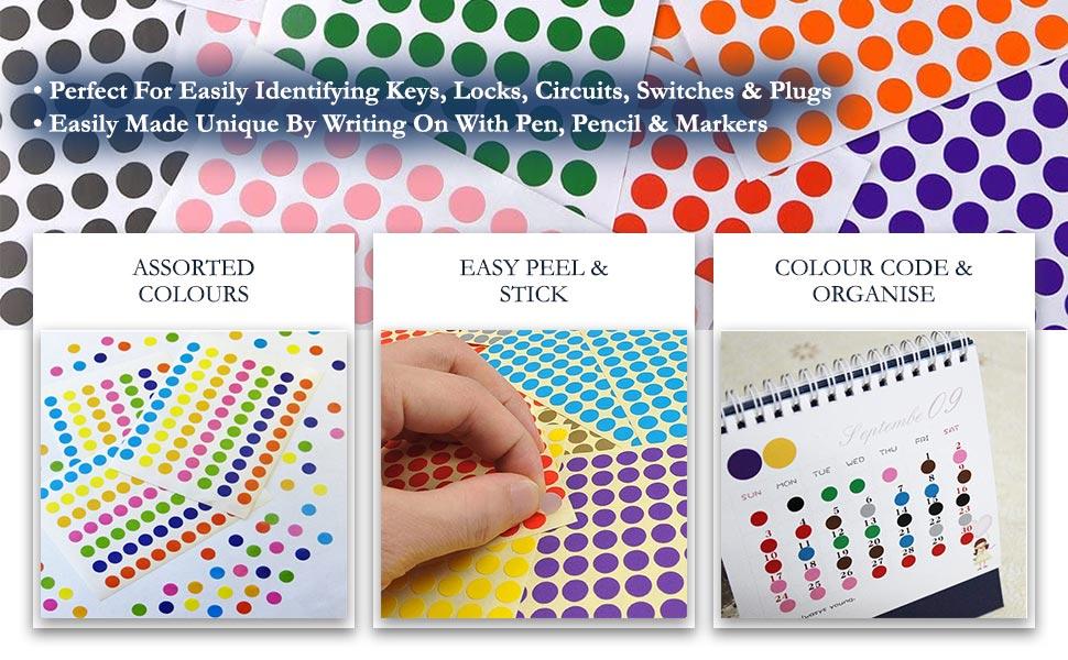 8mm Assorted Dot Stickers Colour Sticker Dots Coloured Sticky Dots Easy